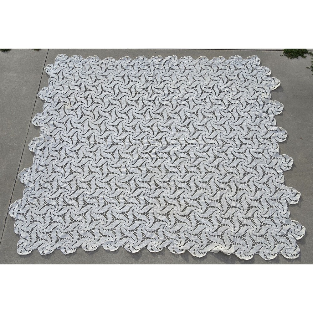 VTG Handmade Crochet Lace Bedspread Spiral Pinwheel Cottagecore 76x86 Full Queen - Picture 14 of 16